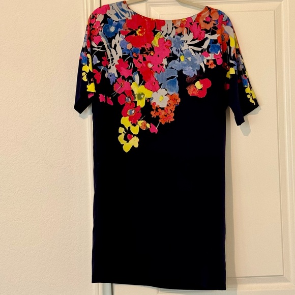 LOFT Navy short-sleeve dress with floral accent - Picture 1 of 2